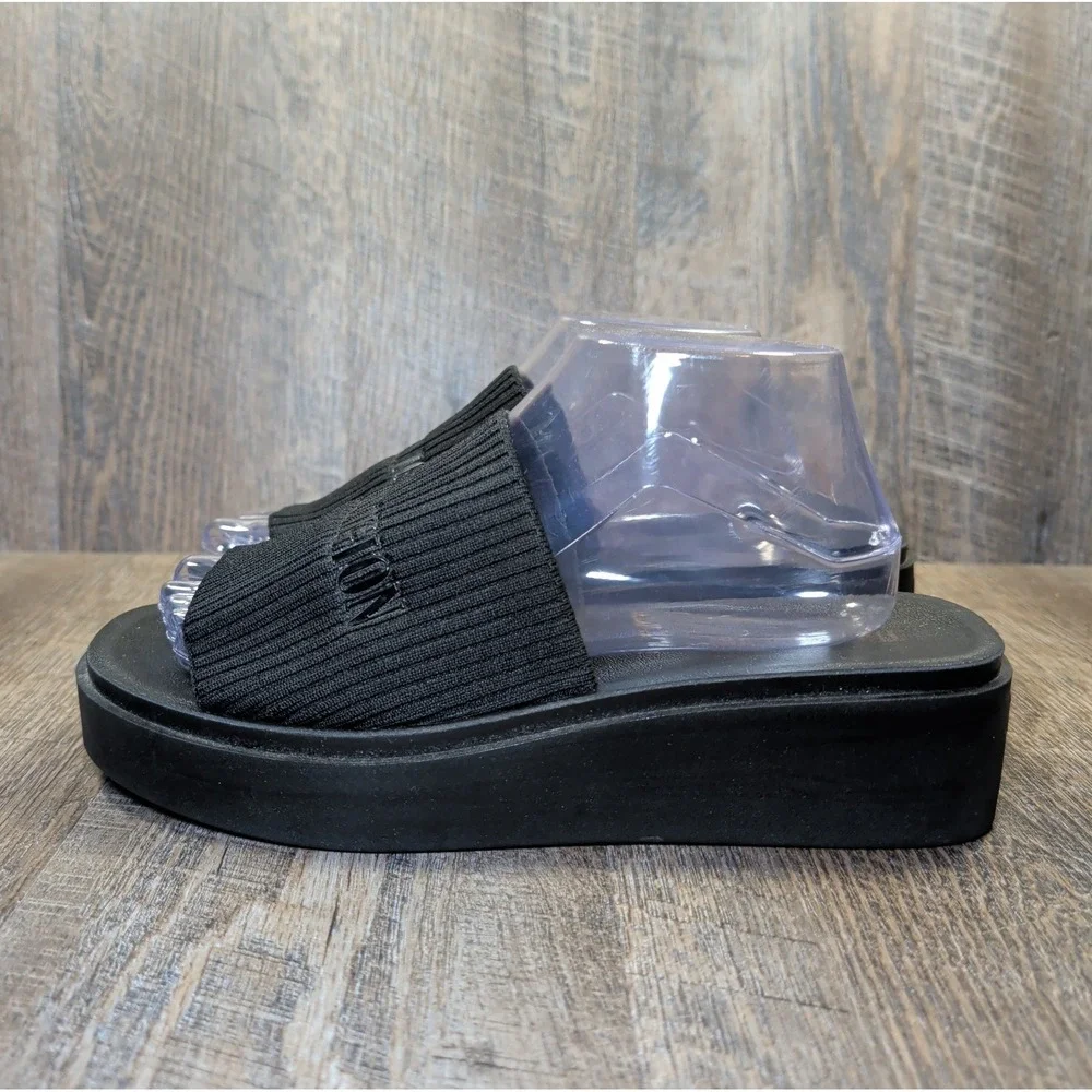 True Religion Jann Black Slip On Platform Open Toe Sandals Womens Size 8